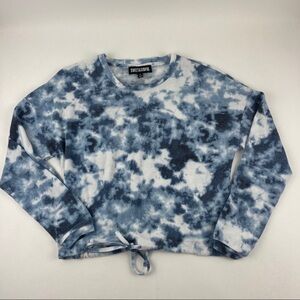 Sweet & Sinful Tshirt Womens Medium White Blue Tie Dye Long Sleeve Tie